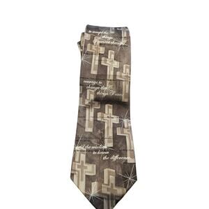 Larson serenity prayer mens neck tie christan cross brown beige church
